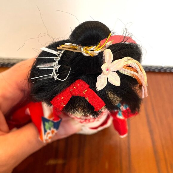 Vintage Japanese Doll Cloth Face - Fabric Kokeshi Kawaii Doll - Red Kimono - Picture 11 of 12